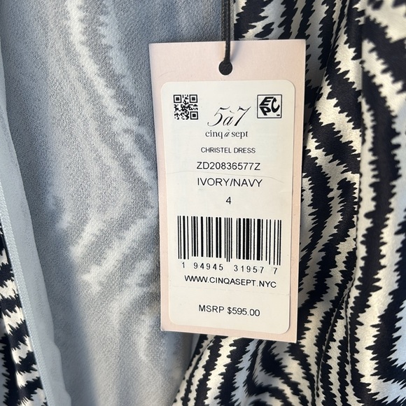 NWT Cinq A Sept Ruffled 100% Silk Midi Dress Sz 4 New Black White Asymmetric Hem - Picture 5 of 13